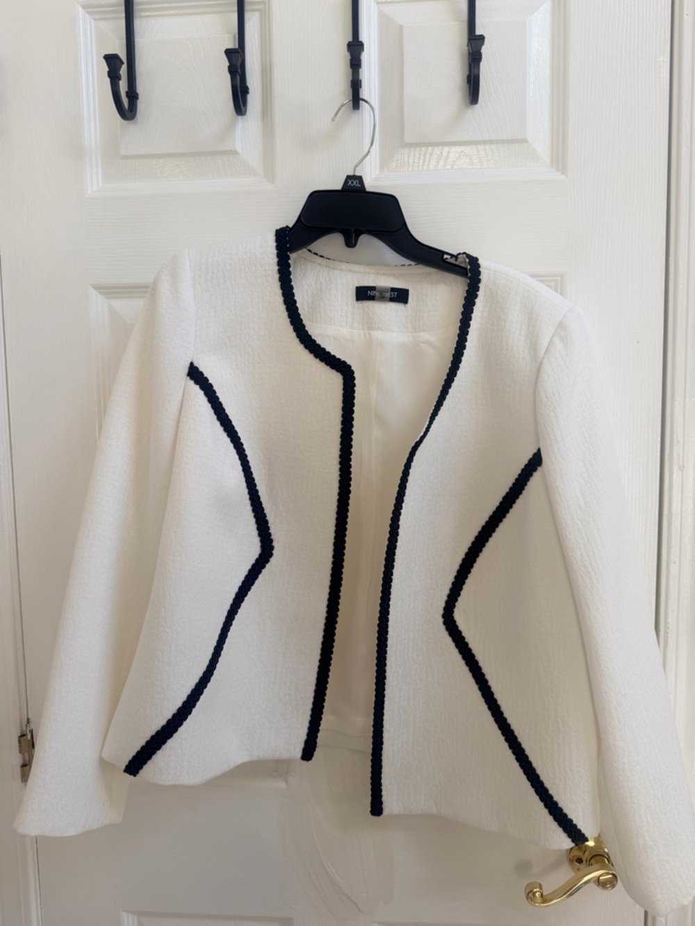 Nine West White Black Tweed Boucle Open Front Blazer Jacket 14W Plus Size